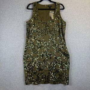 J Crew Womens 12 Sleeveless Sequin Mini Dress Olive Green Lined Back Zip NWT